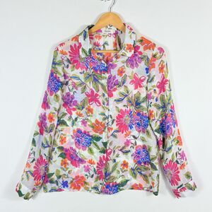 Lili and Lala White Bright Floral Crinkle Silk Blend Shirt Top Women's‎ Sz Small